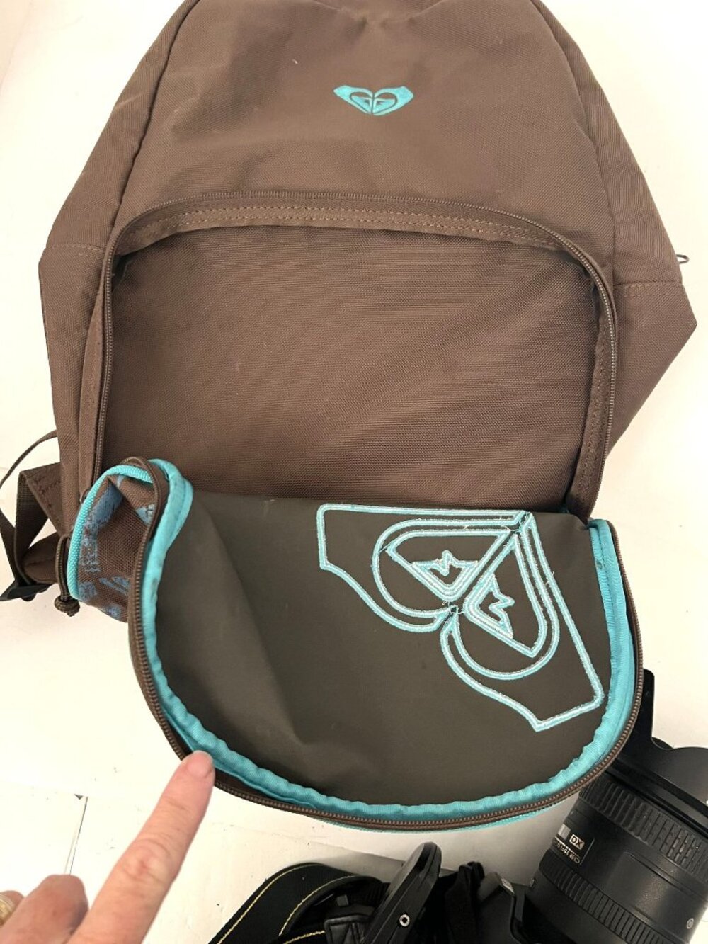 ROXY Brown Blue Girls Backpack School Bag Logo Preppy Cheerleader Surfer - Picture 8 of 8